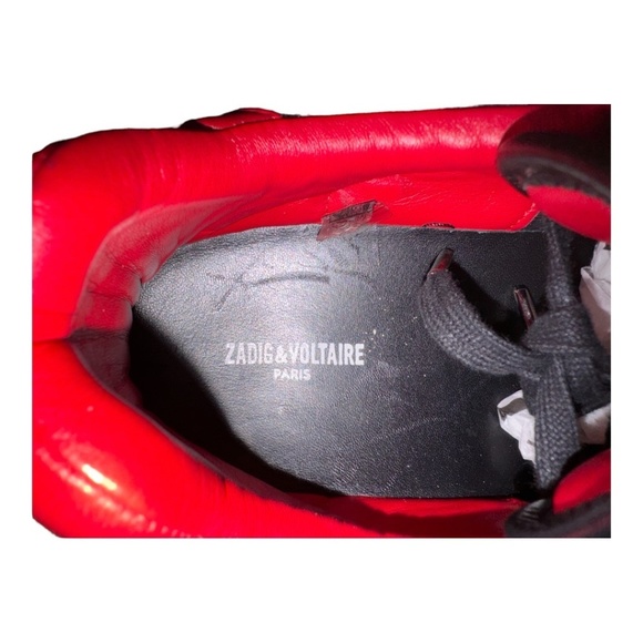 Zadig & Voltaire Red, Black and White Lightning Bolt Leather Sneakers Size 44 - Picture 11 of 15